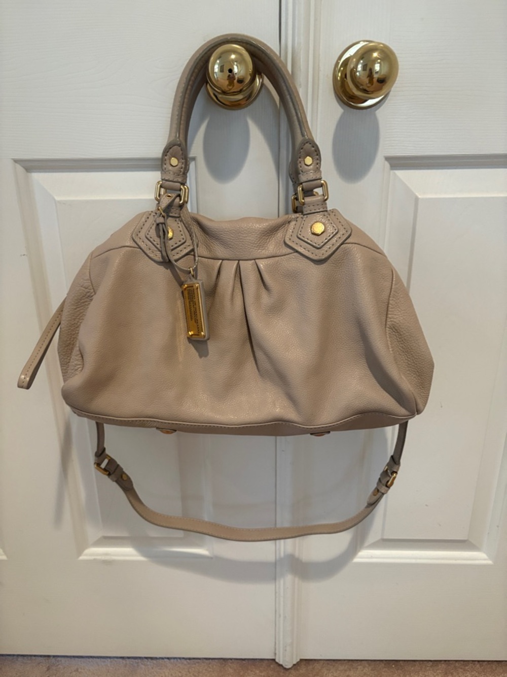Marc Jacobs Taupe Leather Shoulder Bag with Gold Hardware